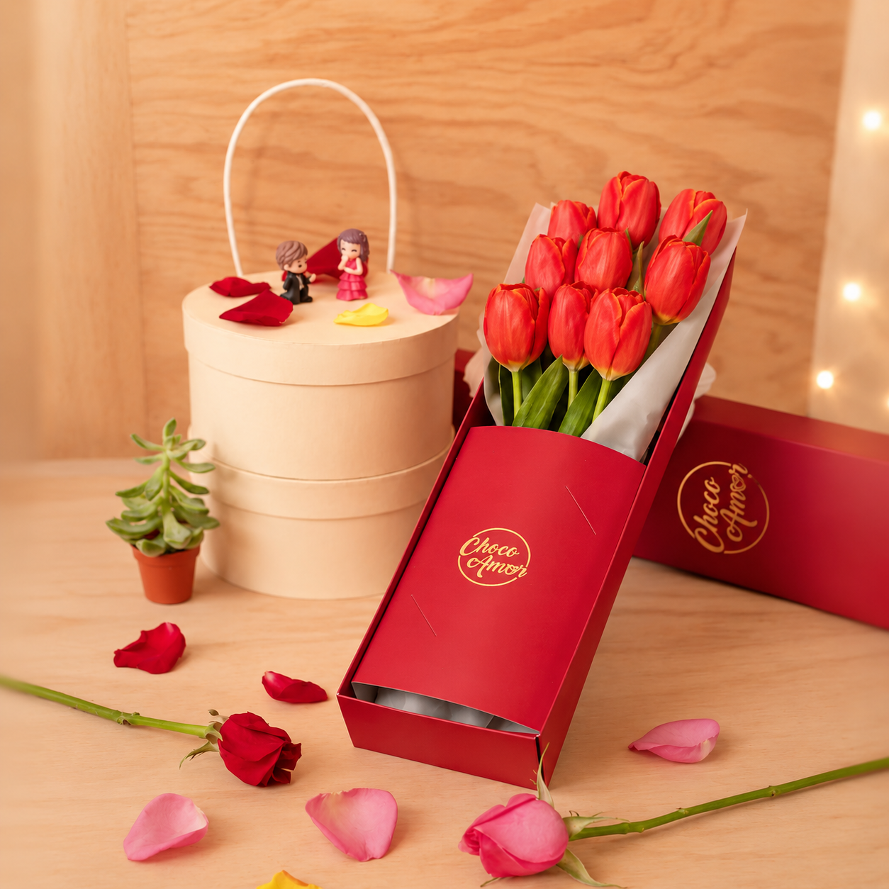 Nueve Tulipanes en Caja